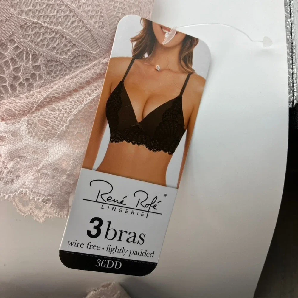 Rene Rofe Lingerie 2 Bra Bundle 36DD Lightly Padded Wirefree Lace Beige Pink New - Picture 8 of 11